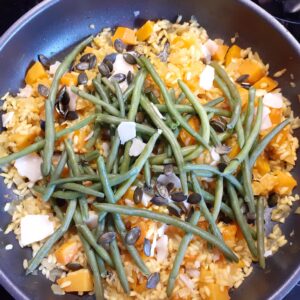 Kürbisrisotto mit Bohnen für 2 Personen