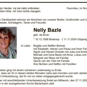 Wir trauern um Nelly Bazle, ehemalige langjährige Ortsvorsitzende von Bartenbach