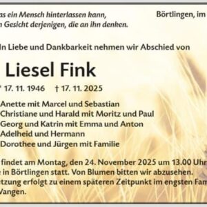 Wir trauern um Liesel Fink