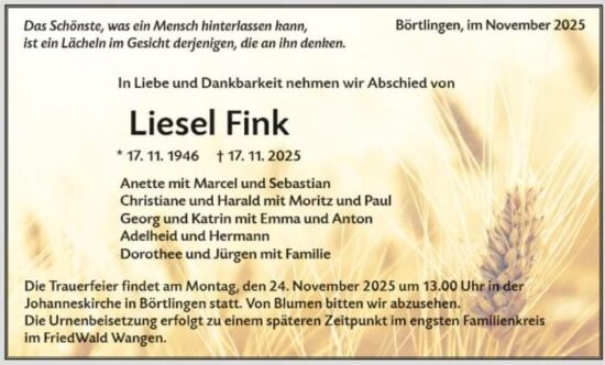 Wir trauern um Liesel Fink